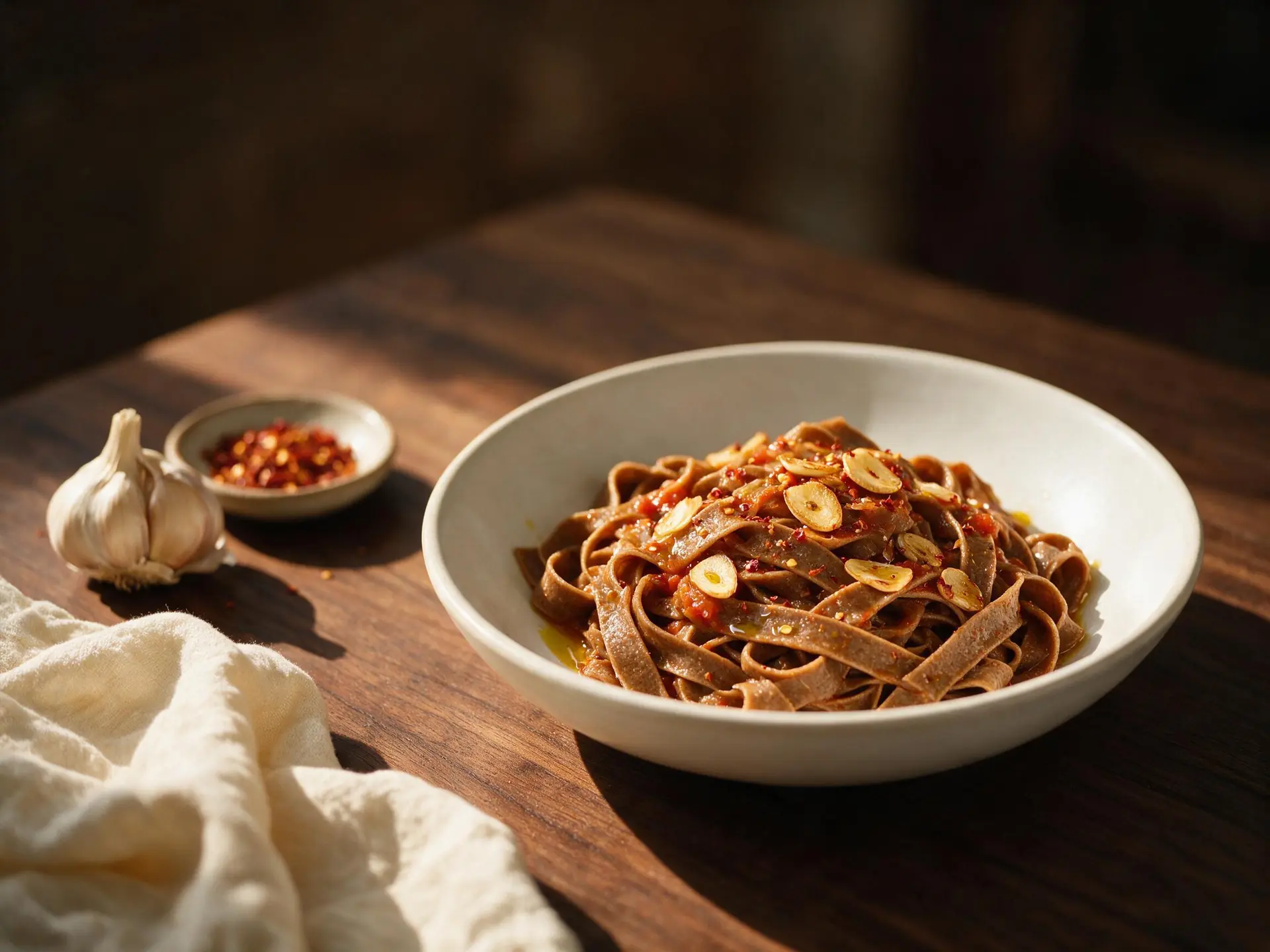 Massa integral ao pomodoro integral, servido à mesa